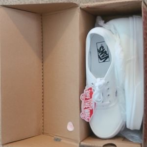 Brand New All White Vans, Size 7.5 Women's, Size 6 Men's